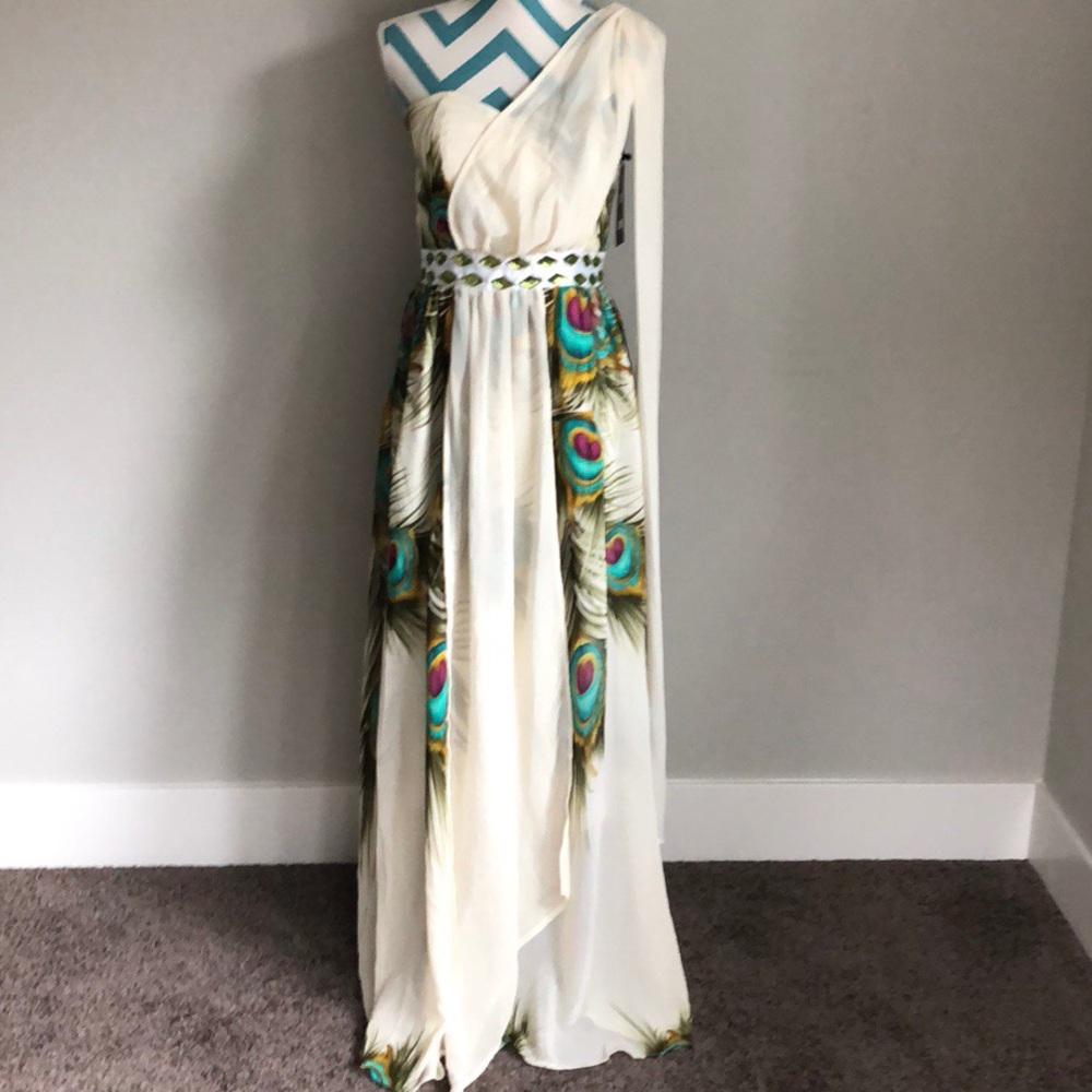 Peacock one shoulder dress